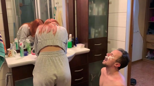 Petite Princess FemDom - Redhead Girl Brushes Her Teeth and Spits in Slave s Mouth 00012