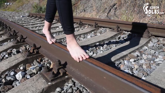Czech Soles - Johana - Barefoot walking and dirty feet on rails 00012