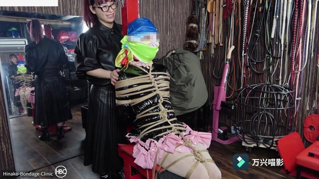 PVC Maid is Tied with Rope in the Basement and Gagged with Multiple Satin Cloths 00009