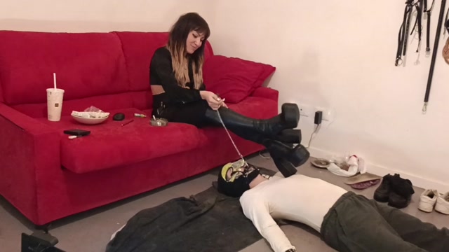 Goddess Sandra Domina - Ignored footstool with new boots and dangling while smoking SECOND POV 00015