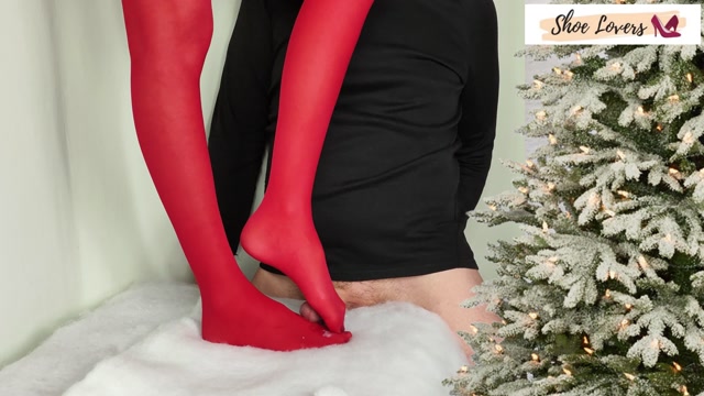 shoelovers - Christmas red syockings footjob cock trampling (Premium user request) 00015