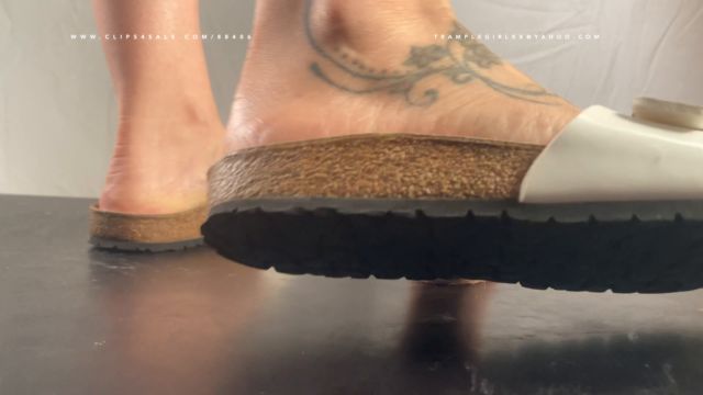 Tramplegirls Shoejobs and Cockcrush A Shoejobdream In White Birkenstock Madrid Sandals Cockcrush And Inshoetrampling With Black Toenails Severe Glans Trampling Slavecam Only 4K 00006